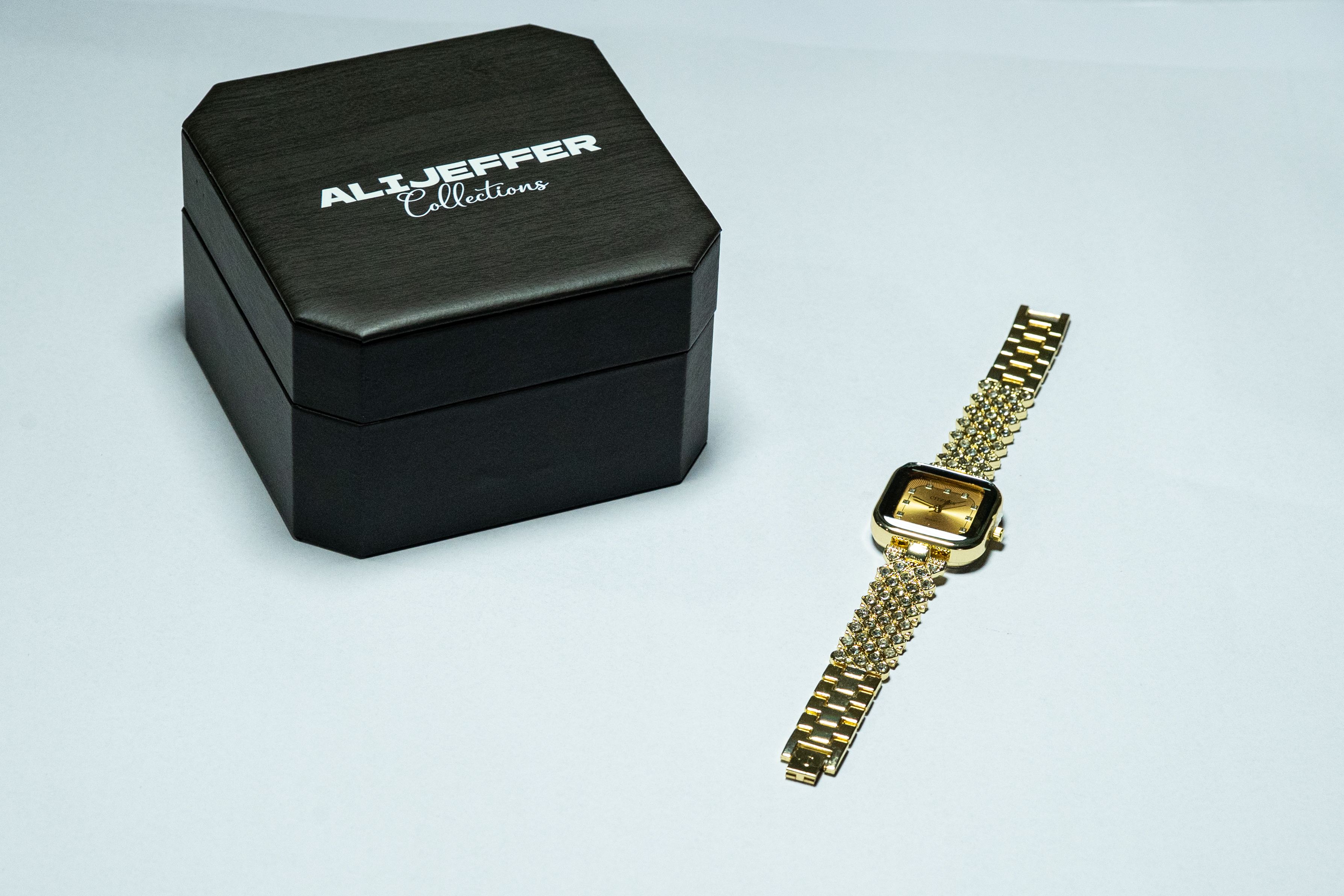 Citzens Gold Crystal Square Sunburst Quartz Watch thumbnail 2
