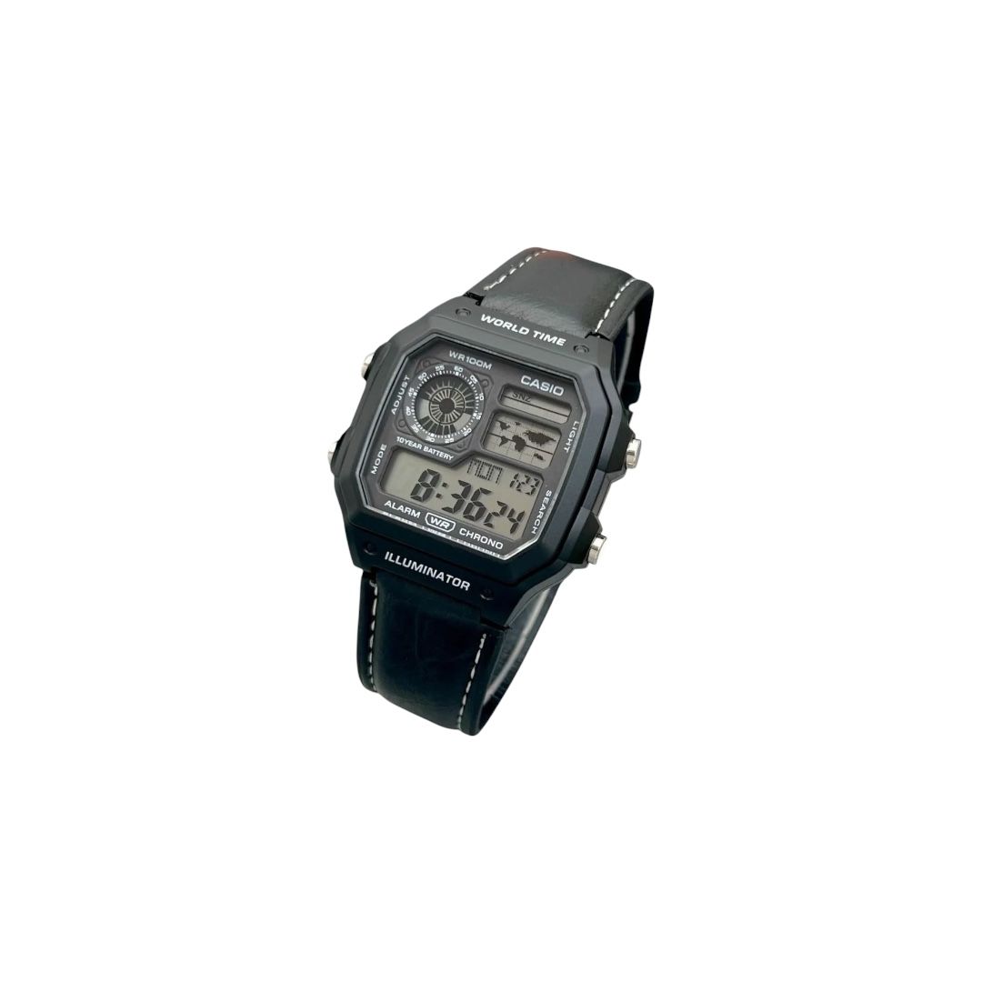 Casio AE-1200 World Time Illuminator (Black/Leather)