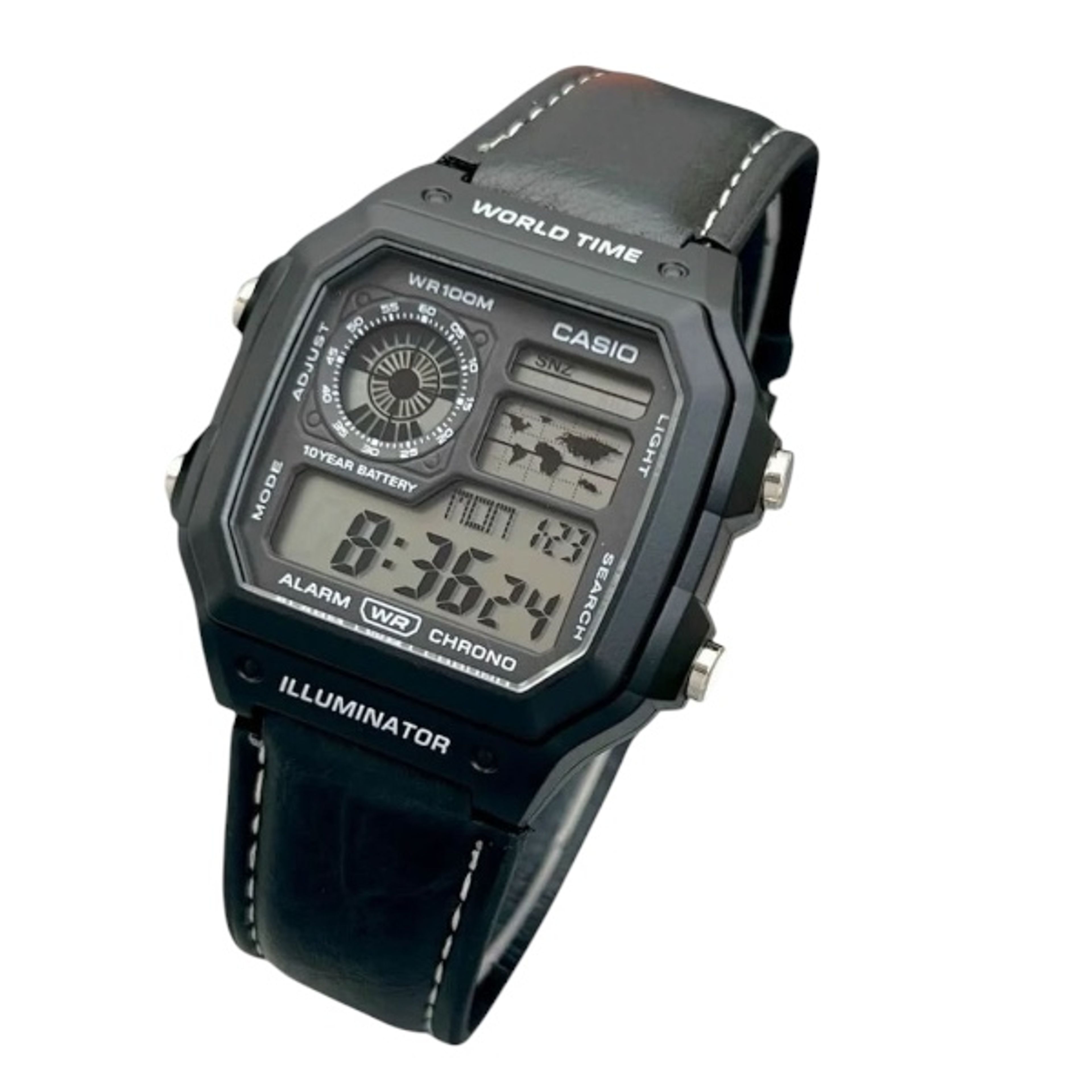 Casio AE-1200 World Time Illuminator (Black/Leather)