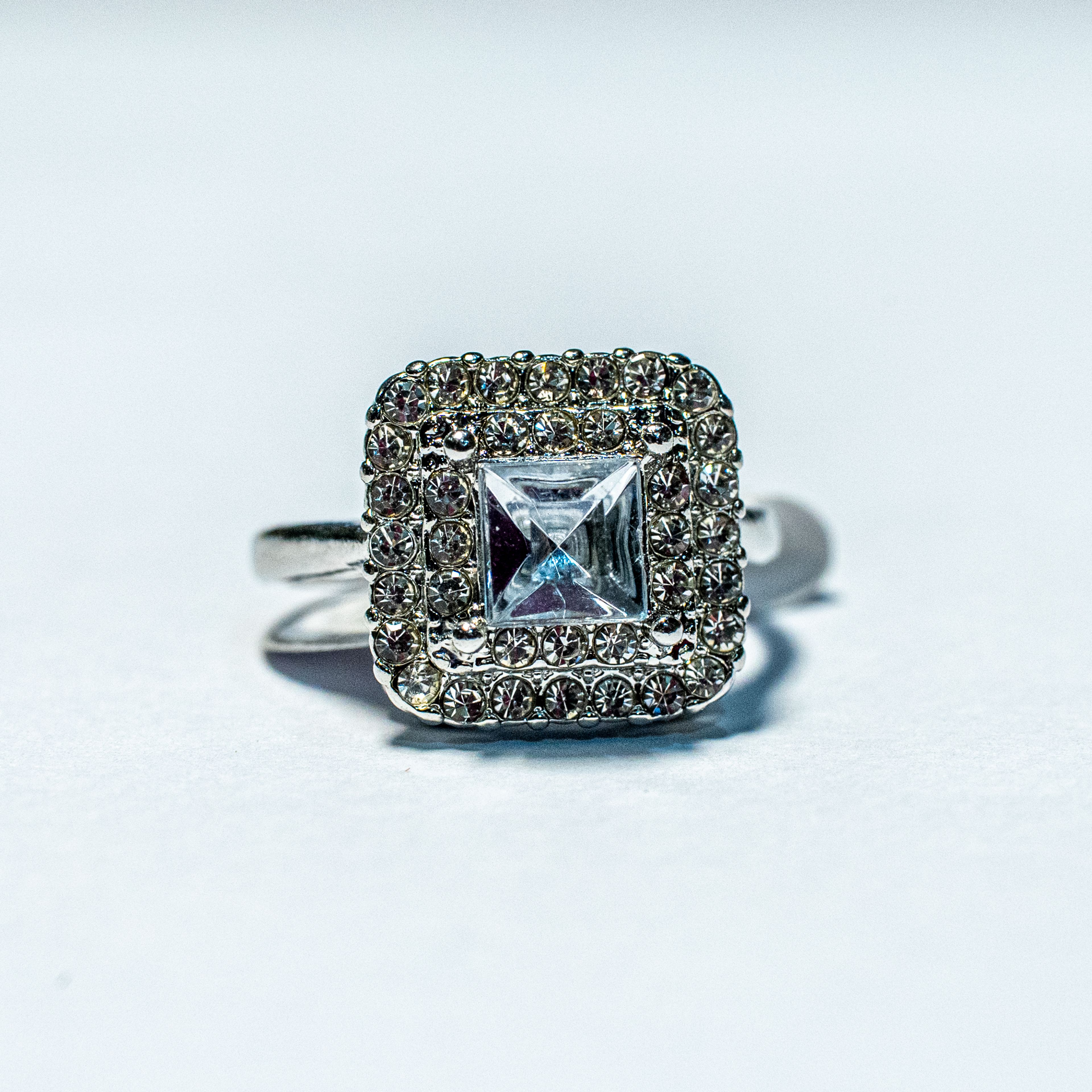 Square Halo Crystal Ring