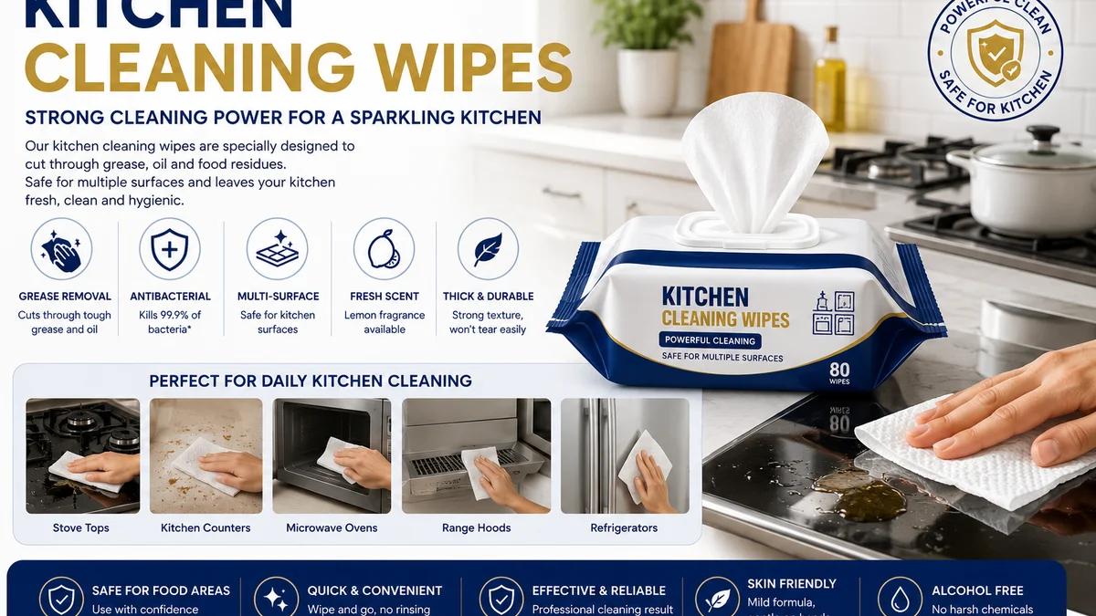 Kitchen cleaning wipes for household surfaces