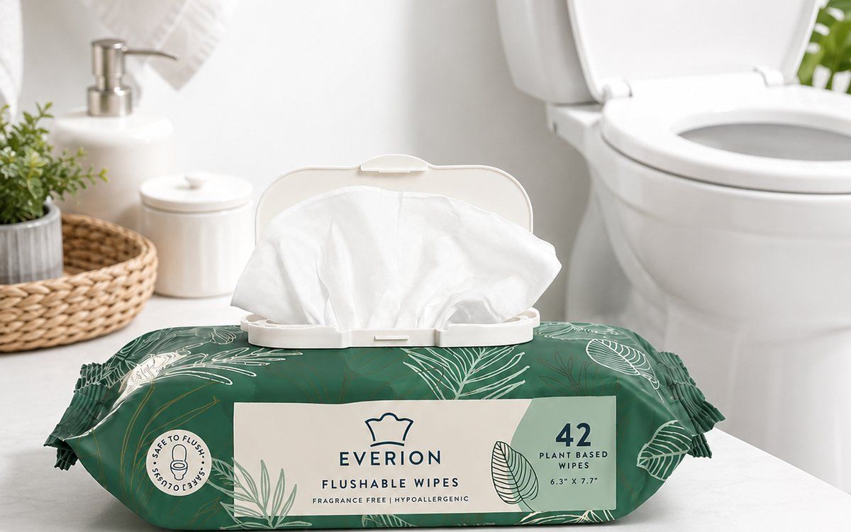 Flushable wet wipes for bathroom hygiene