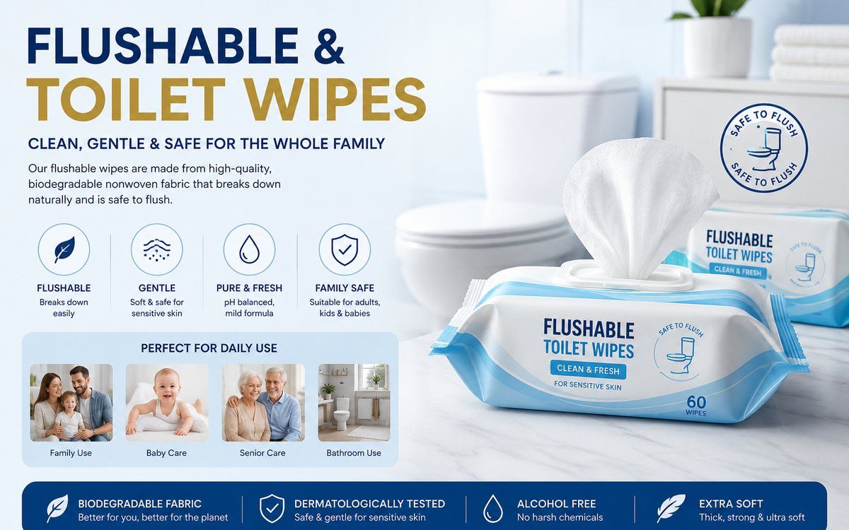 Flushable wet wipes for bathroom hygiene