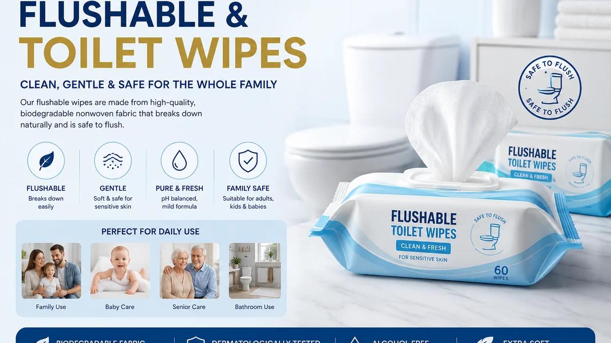 Flushable wet wipes for bathroom hygiene