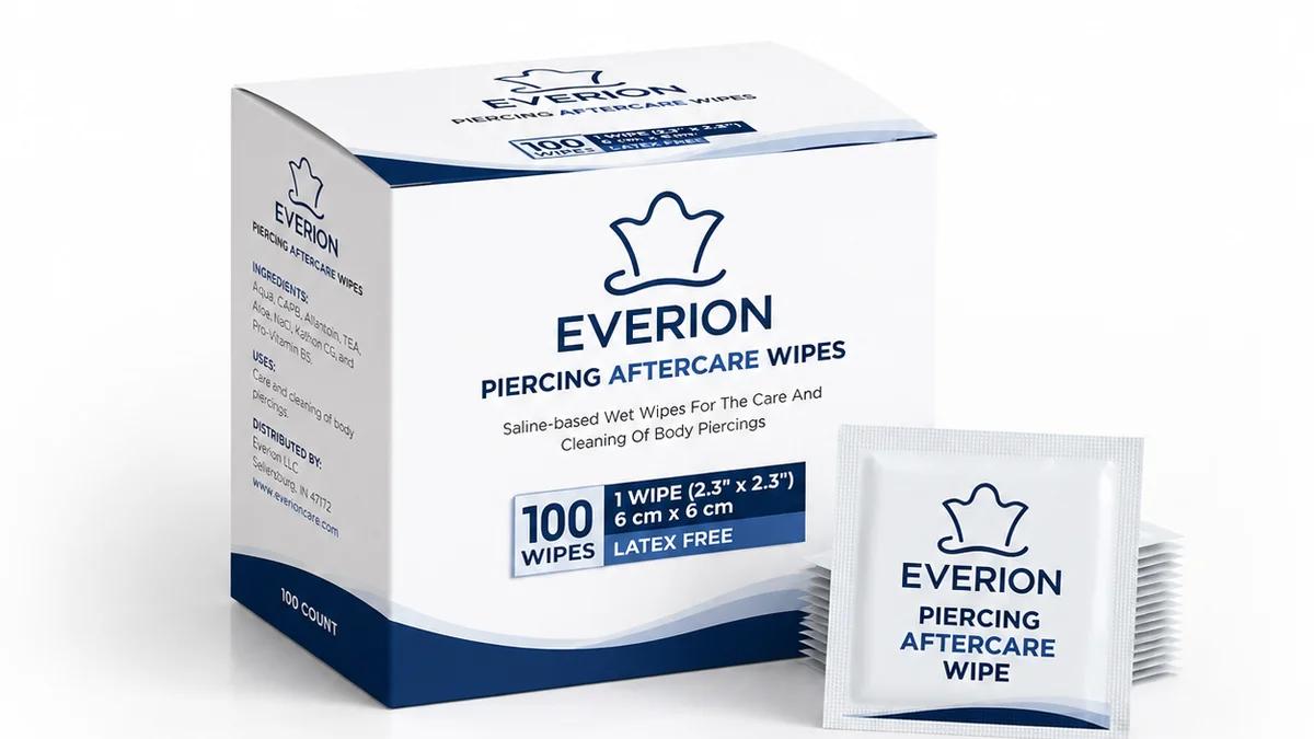 Piercing and tattoo aftercare wipes packaging
