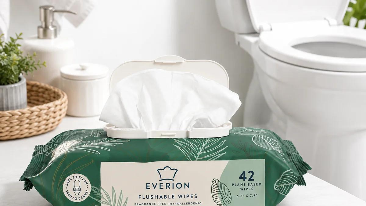 Flushable wet wipes for bathroom hygiene