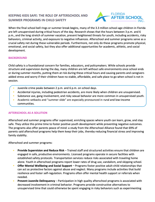 Keeping Kids Safe: The Role of Afterschool and Summer Programs in Child Safety cover