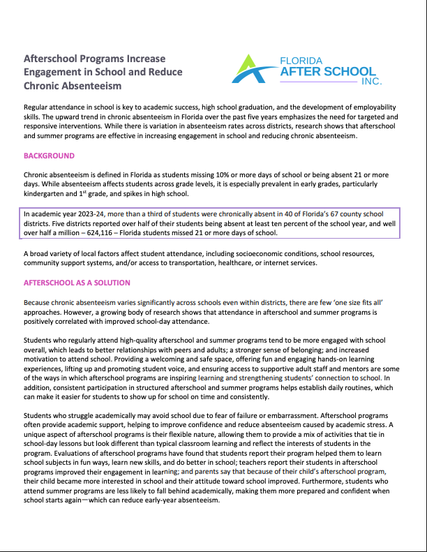Afterschool Programs Increase Engagement in School and Reduce Chronic Absenteeism cover
