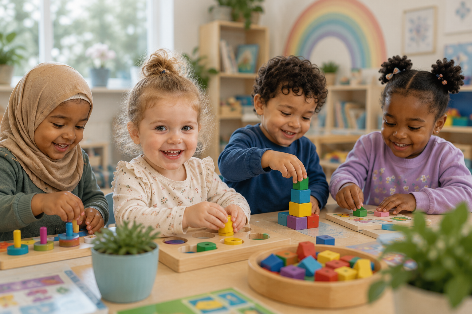 A calm nursery playroom prepared for children