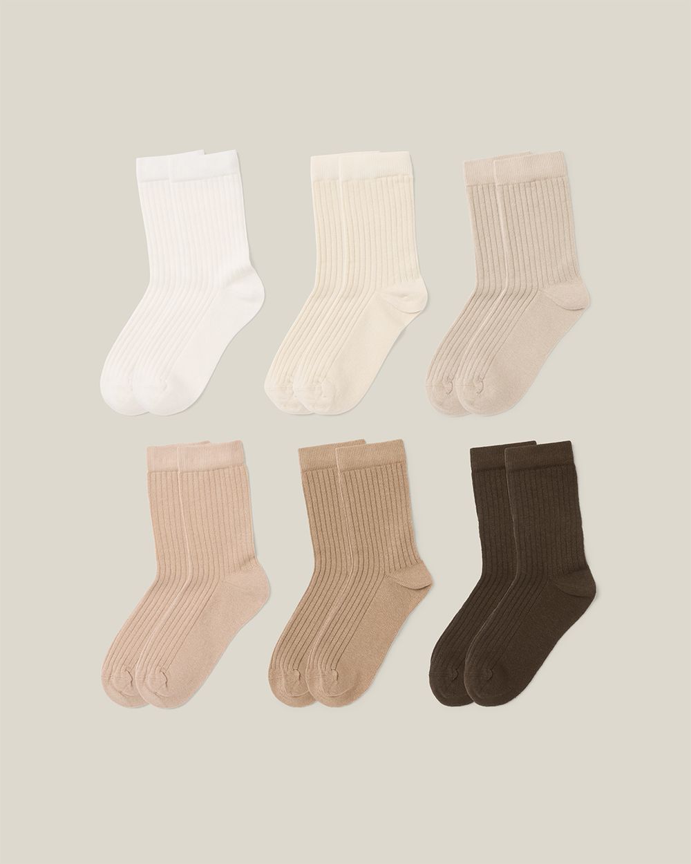 Ribbstickade strumpor i ekologisk bomull, jordnära färger i 6-pack