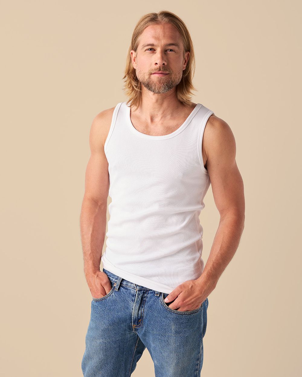 Vitt herrlinne i bomull med rund hals