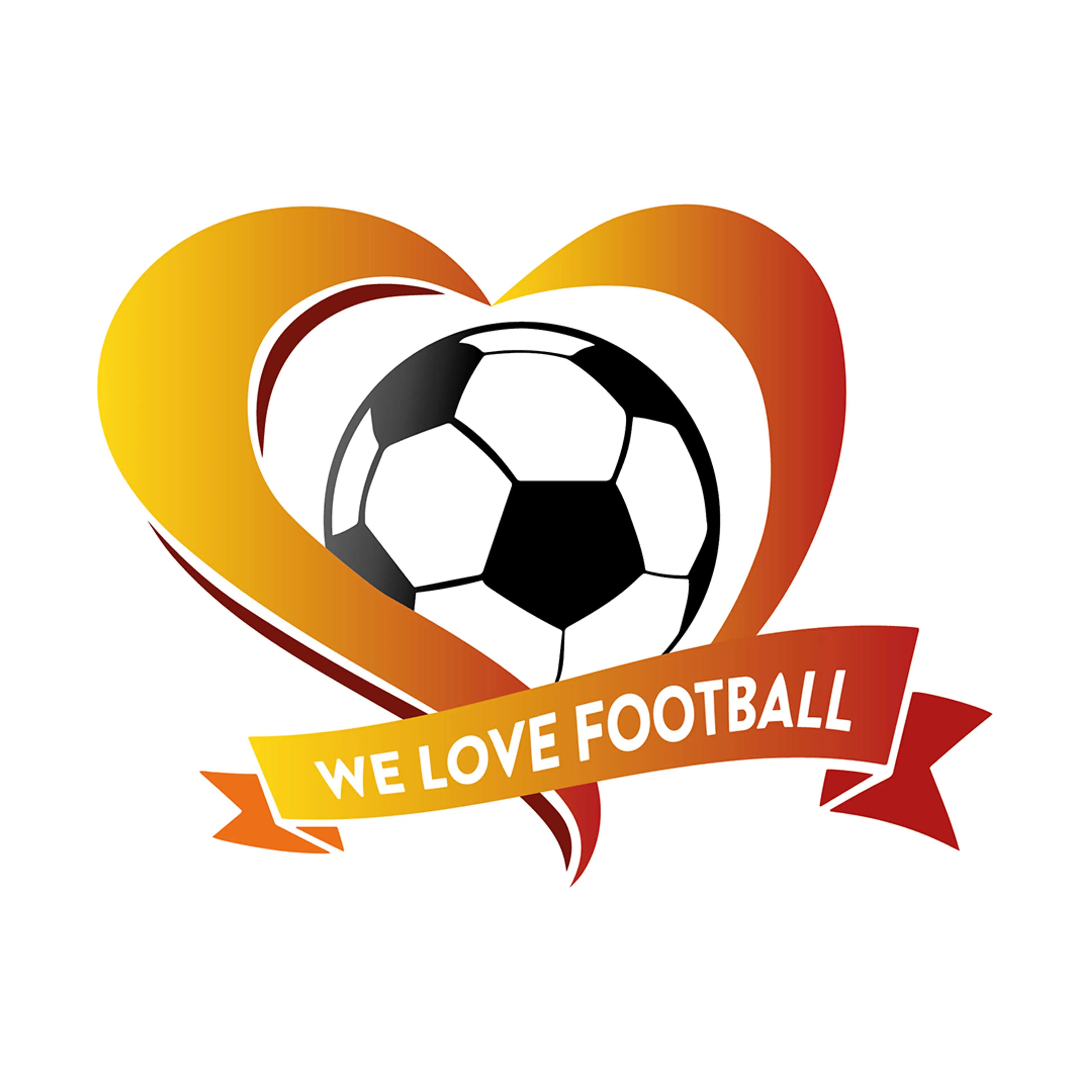 Logotyp för We love football i form av Hjärtformad logotyp i orange och med en fotboll