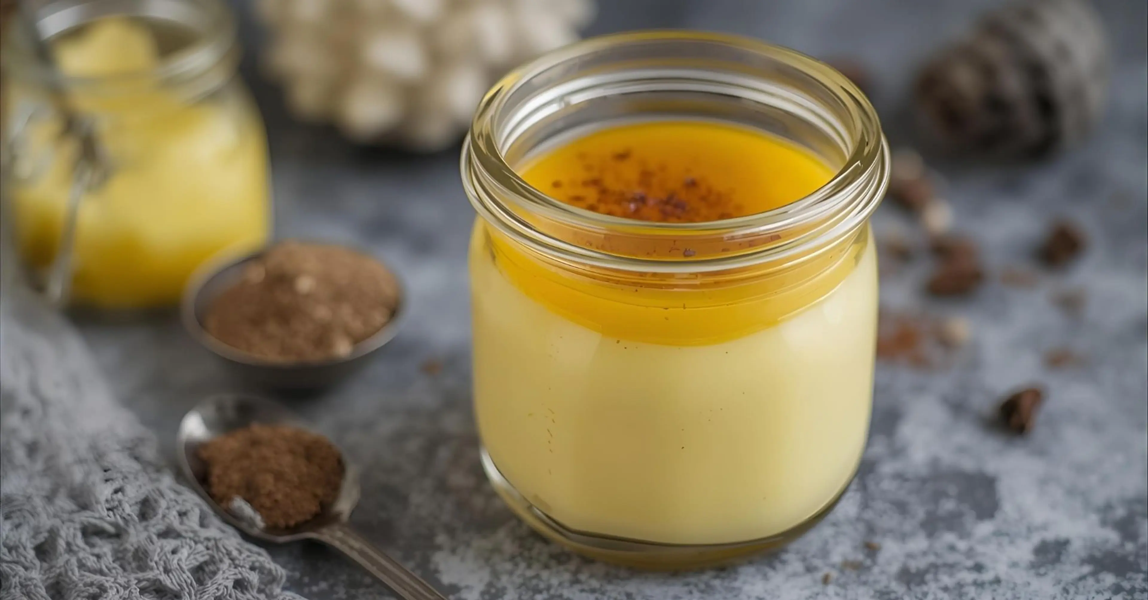 Krämig saffranspannacotta i en liten glas burk