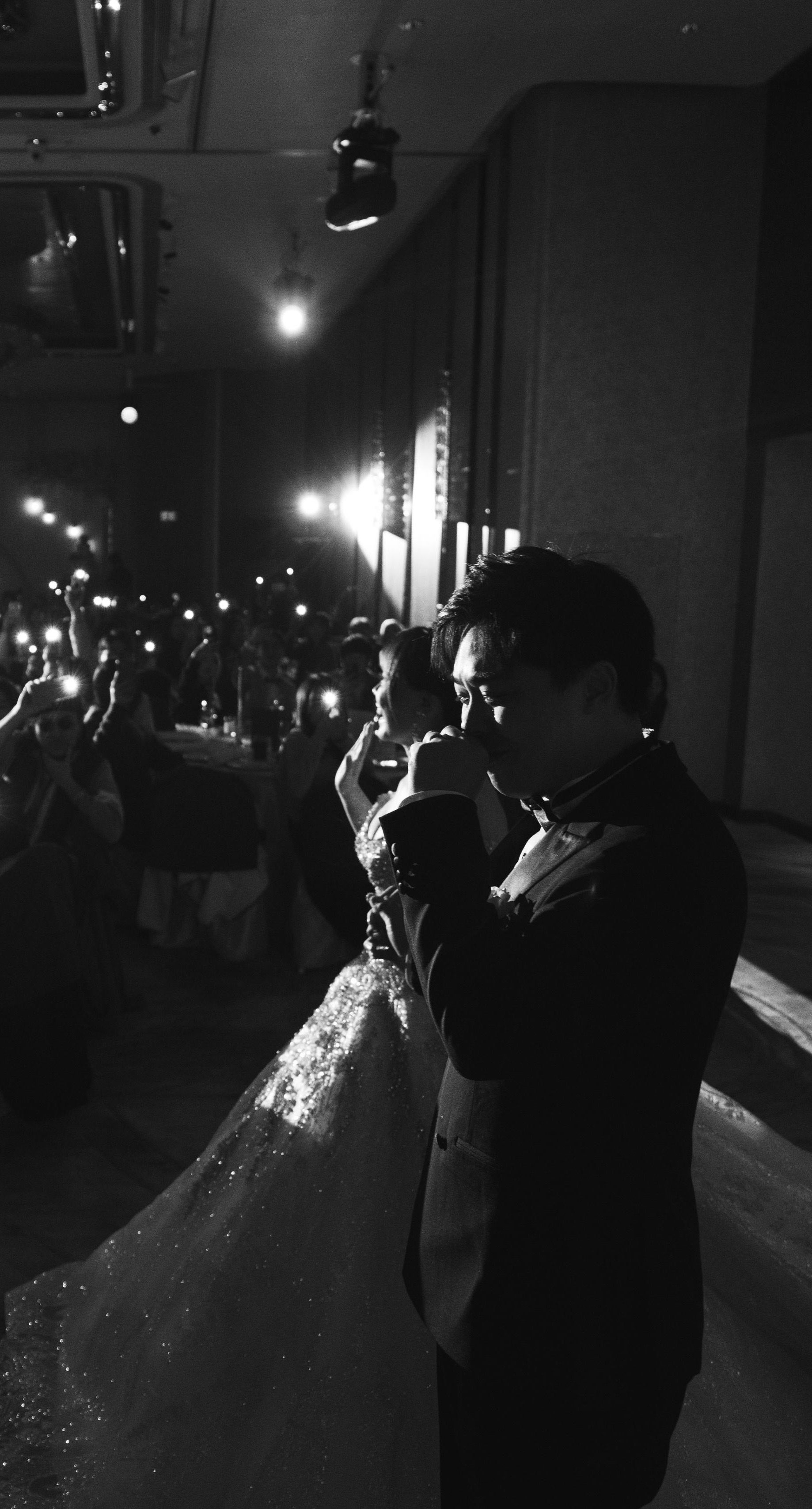 Elegant newlyweds in the city