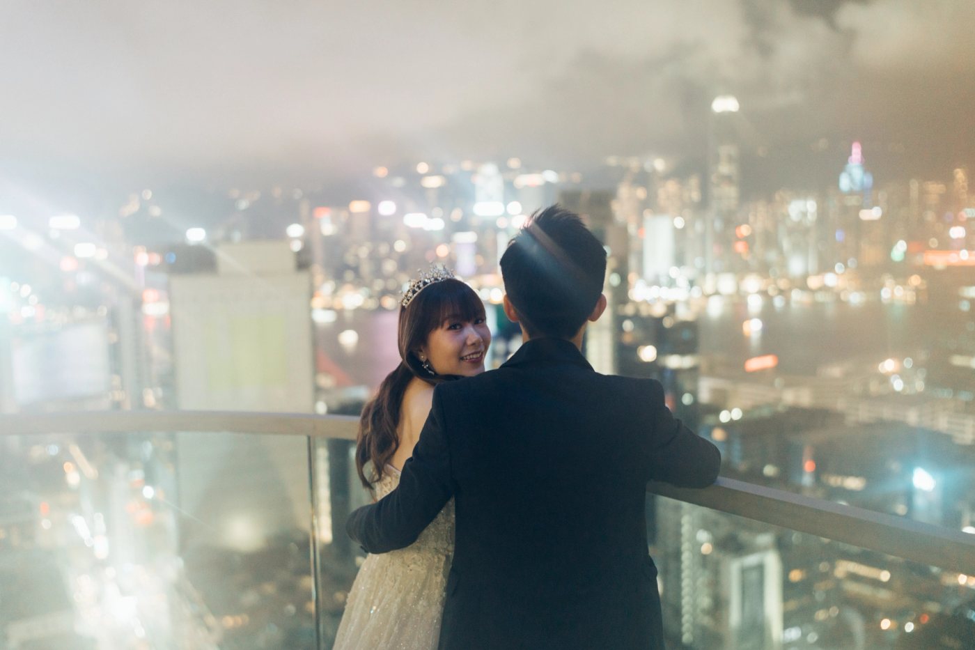A joyful couple at an outdoor wedding