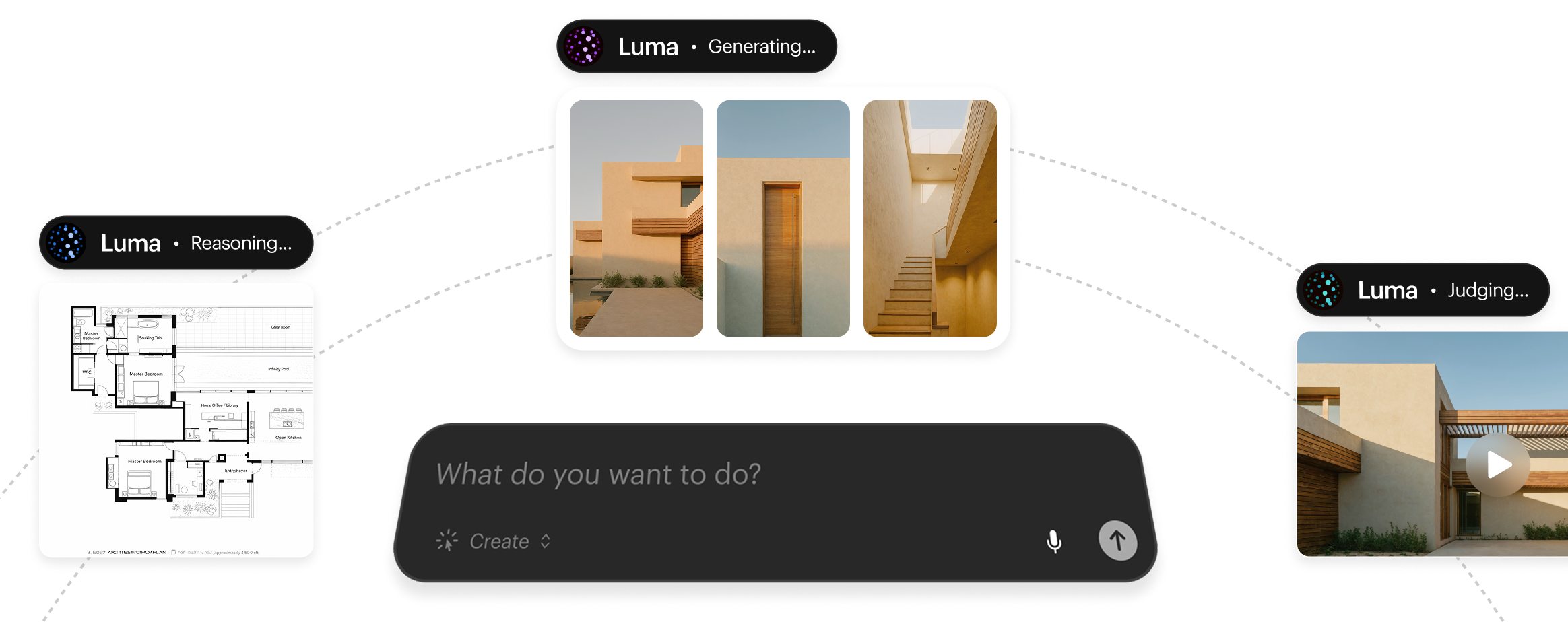 Luma Labs shared context workspace showing multiple AI agents collaborating on a video production pipeline