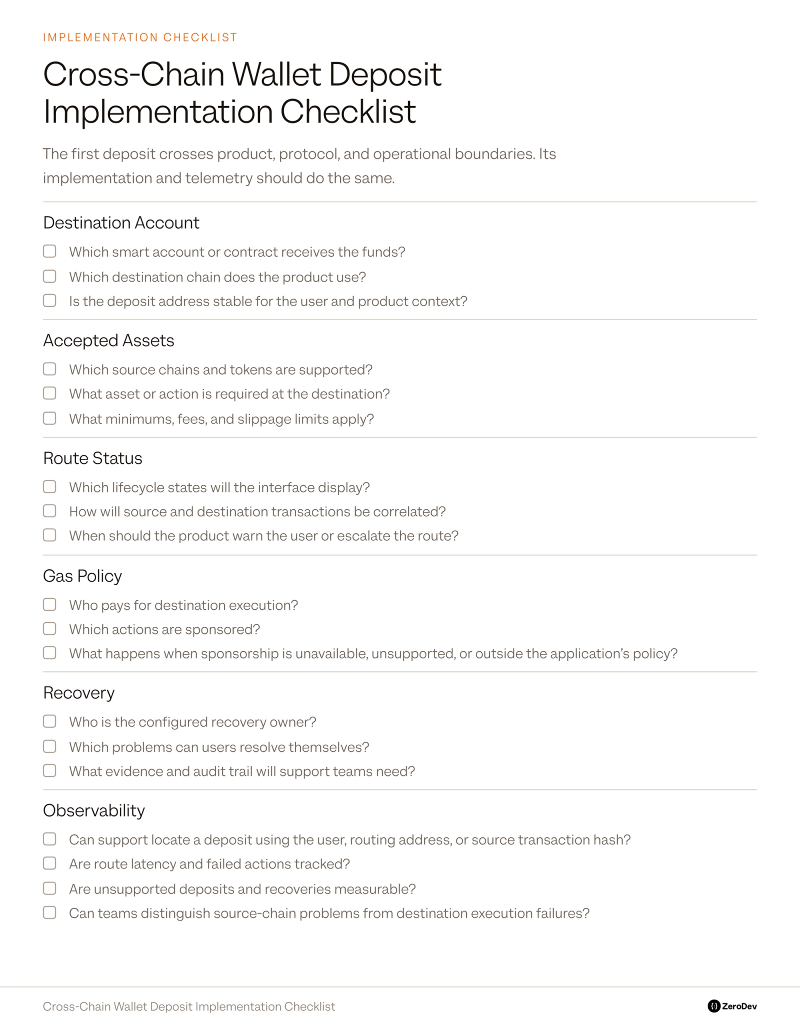 Cross-chain wallet deposit implementation checklist