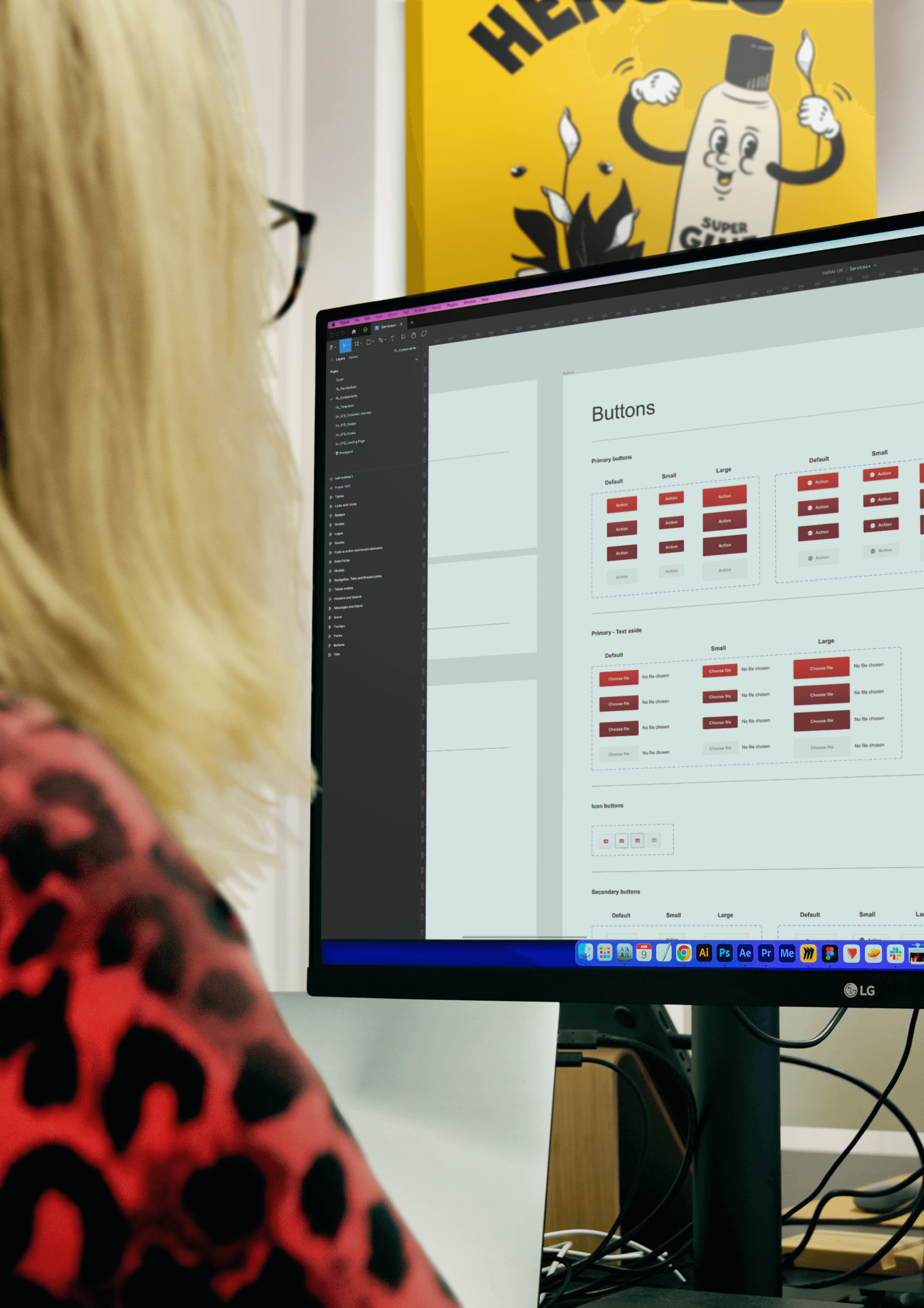 Picture of a female designer building a Design System for a client as part of the Design system framework provided by Glue