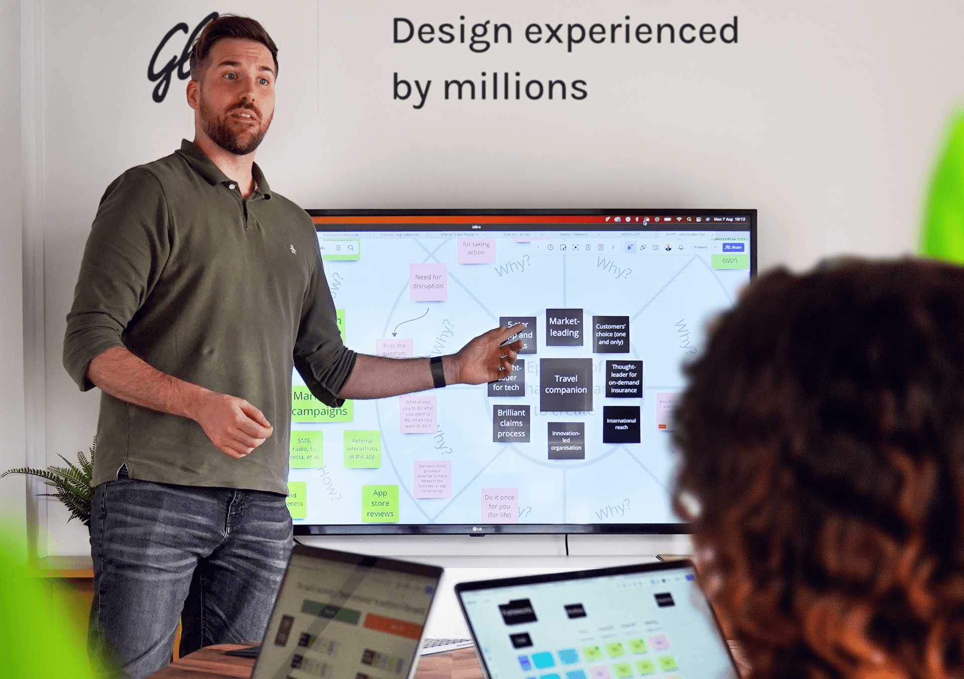 Picture of the Glue design and strategy team running an in-person Identification sprint workshop with a client