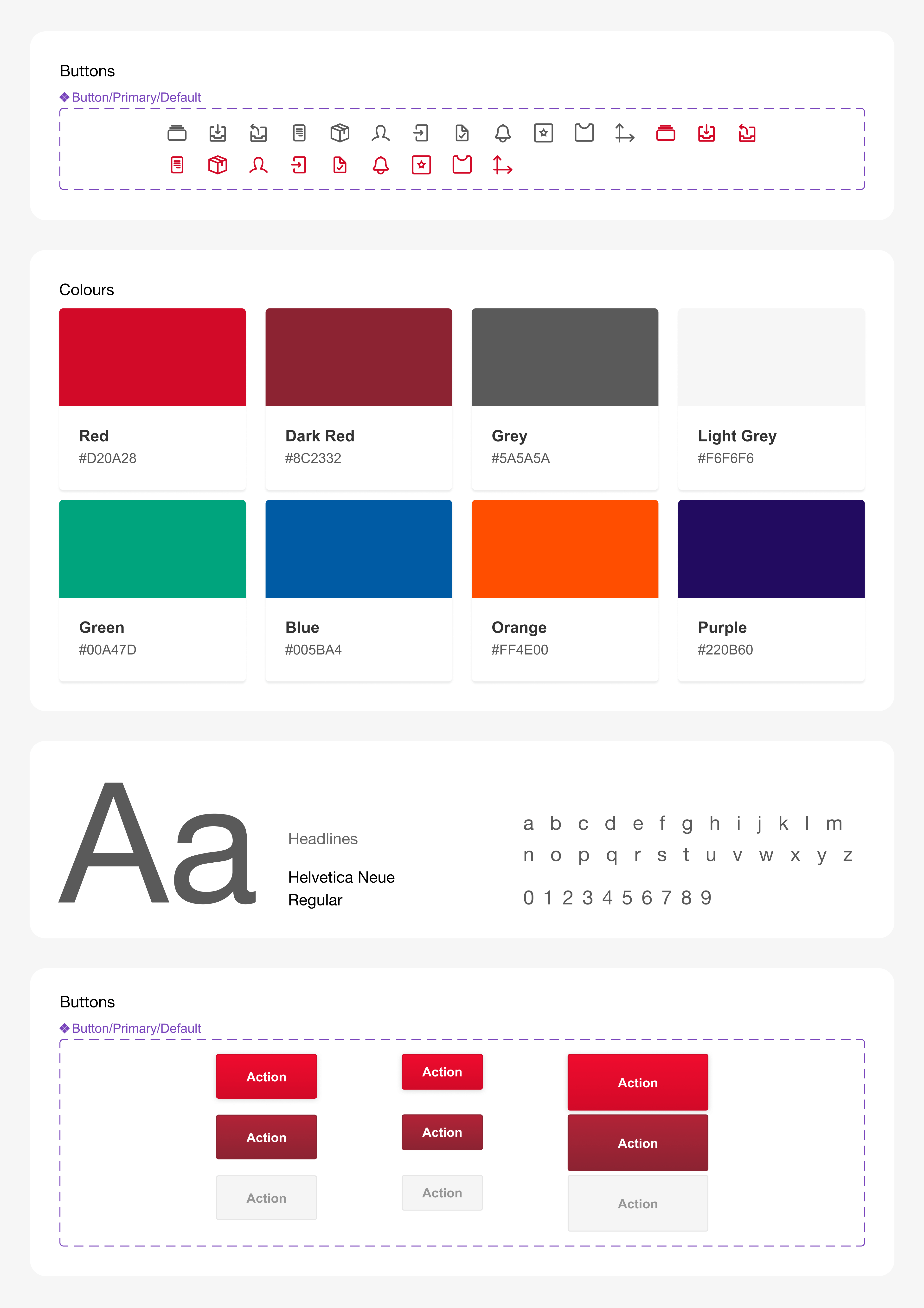The new Design System designed for Hafele UK showcasing the main colours, typography and button types allowed