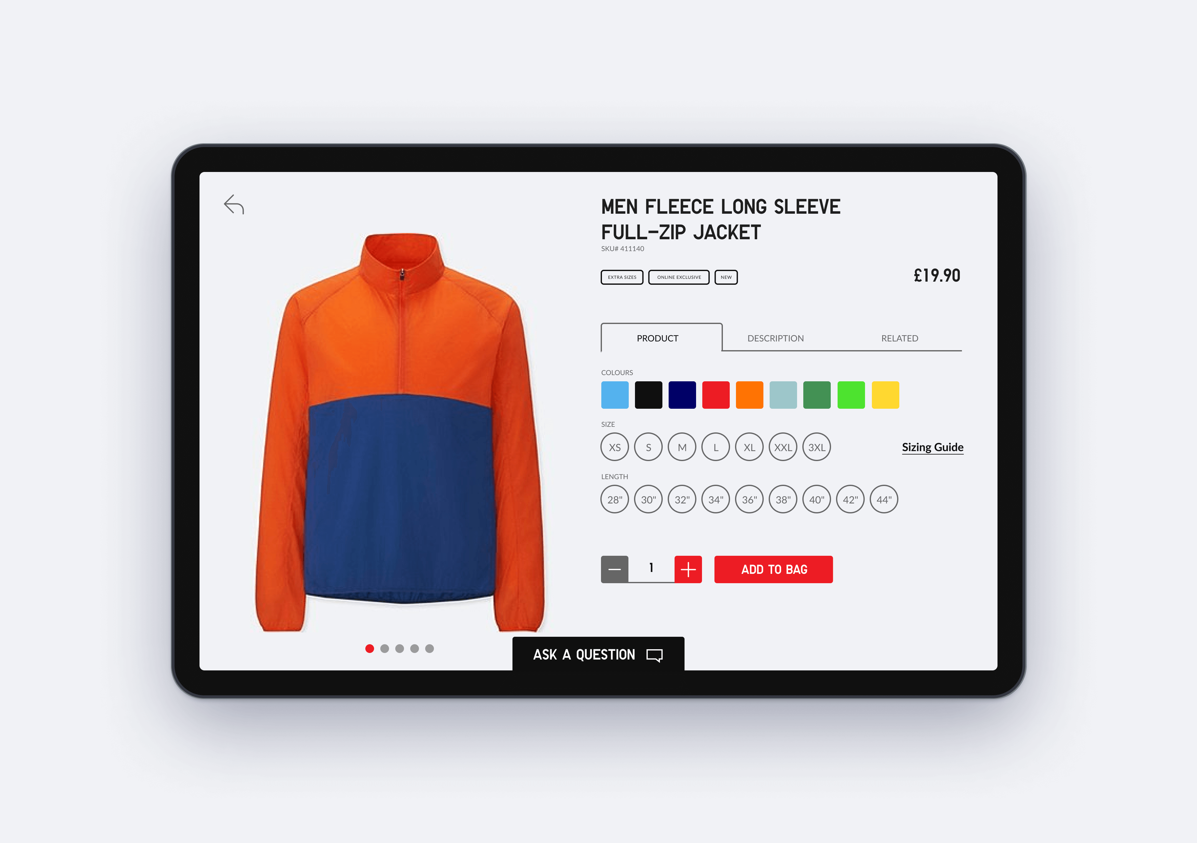 Product Display Page (PDP) design for the in-store Uniqlo kiosk device