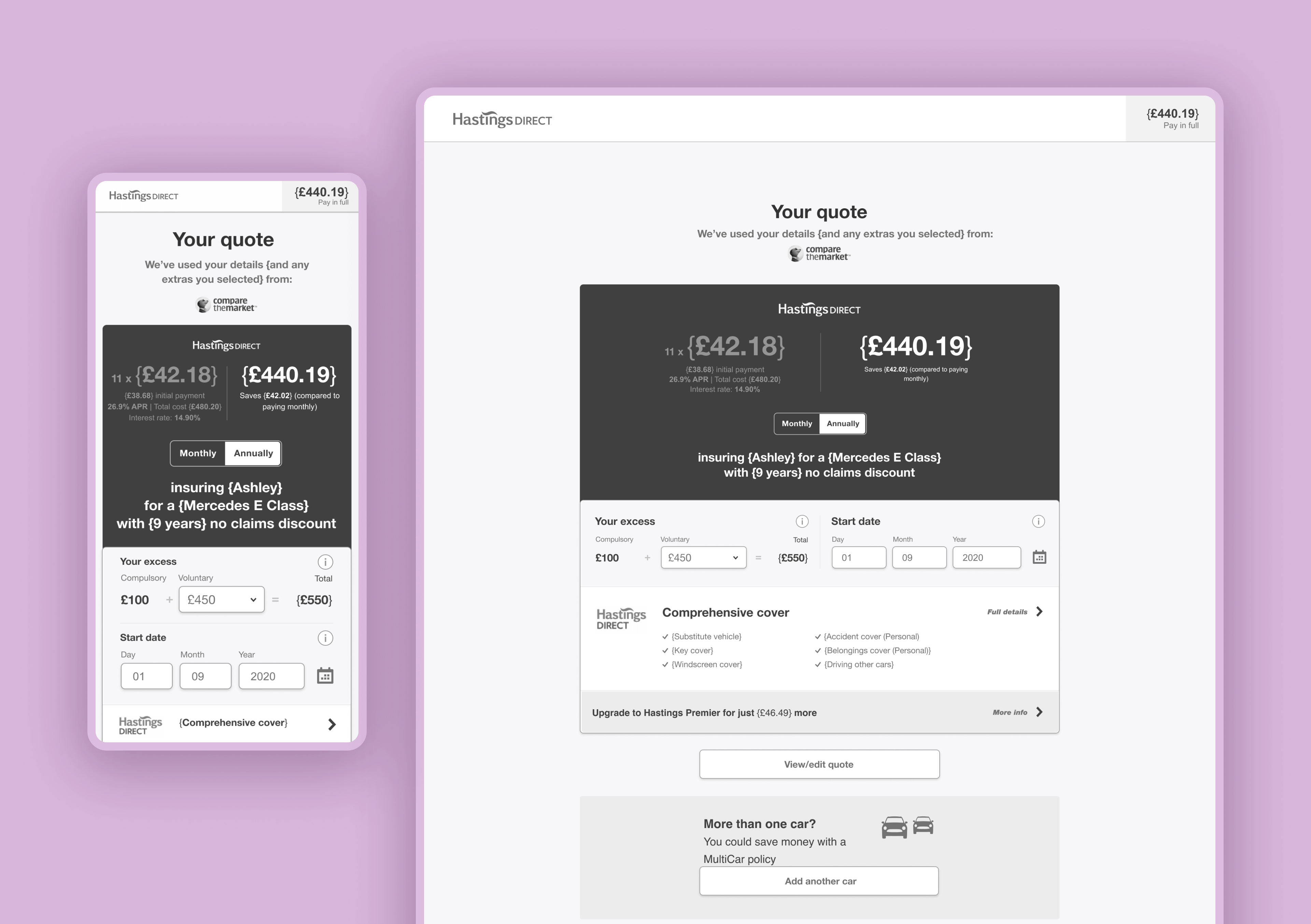 An image showing wireframes for an insurance quote page