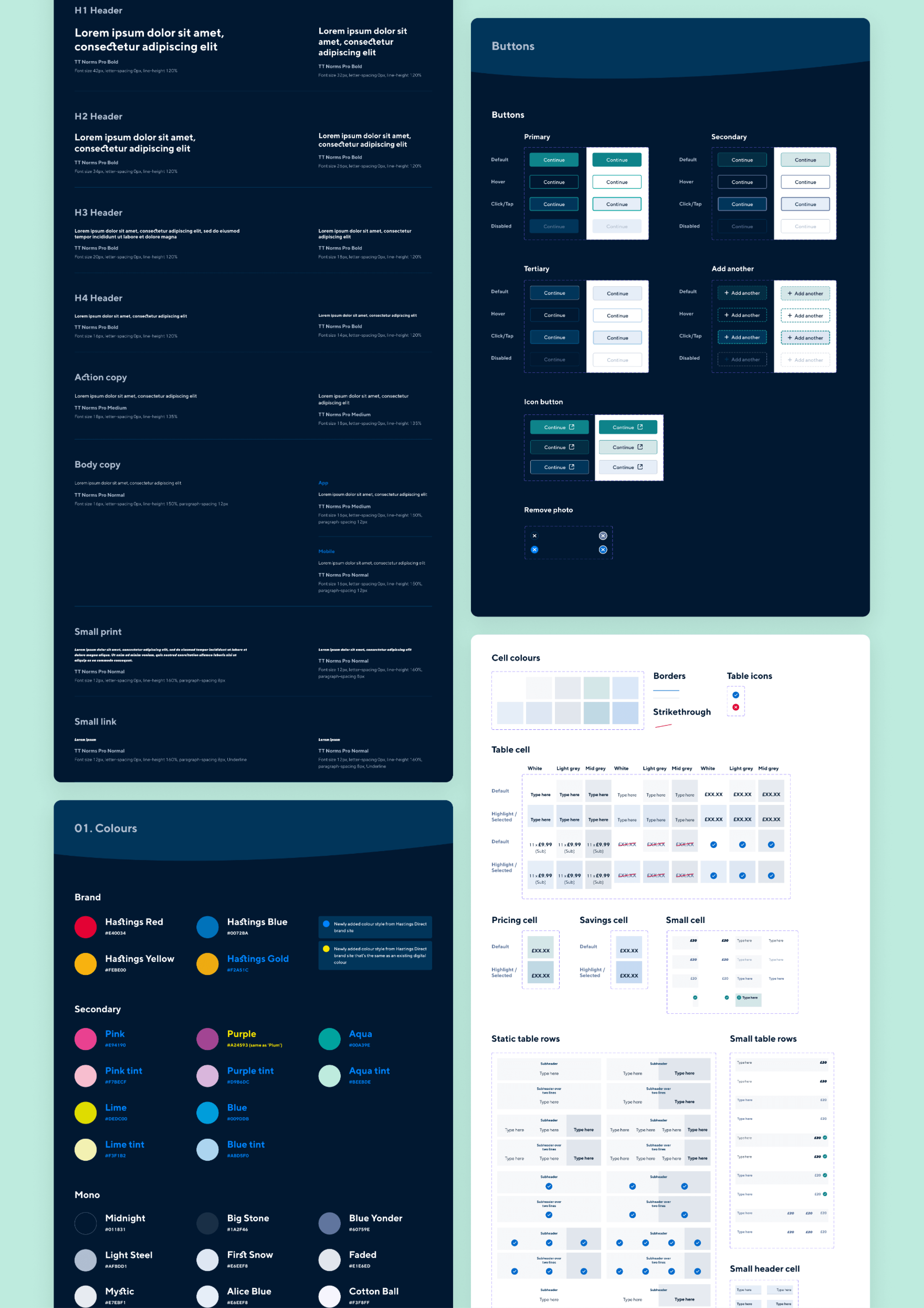 Hastings Direct design system boards side by side