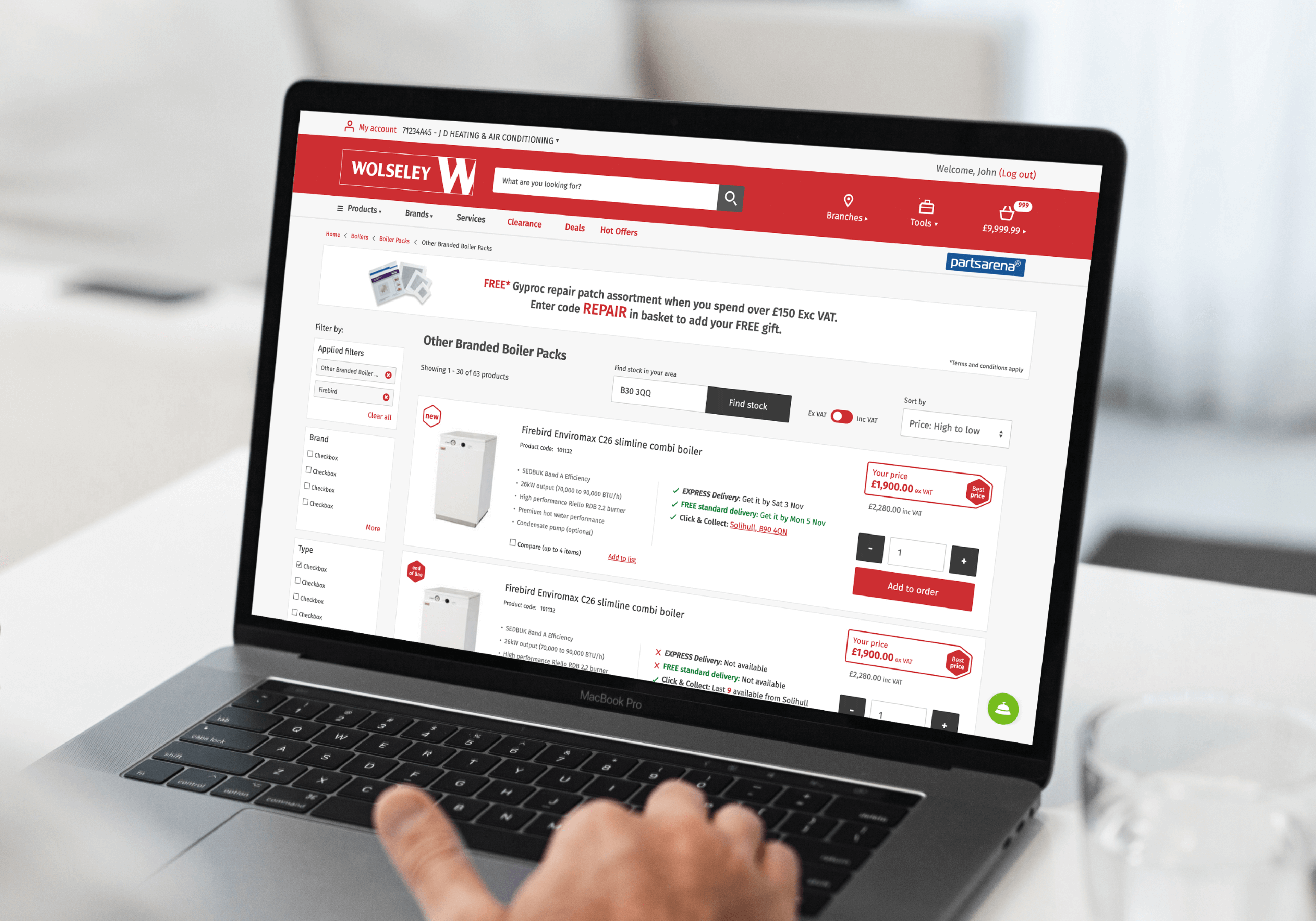 Wolseley UK customer using the desktop website