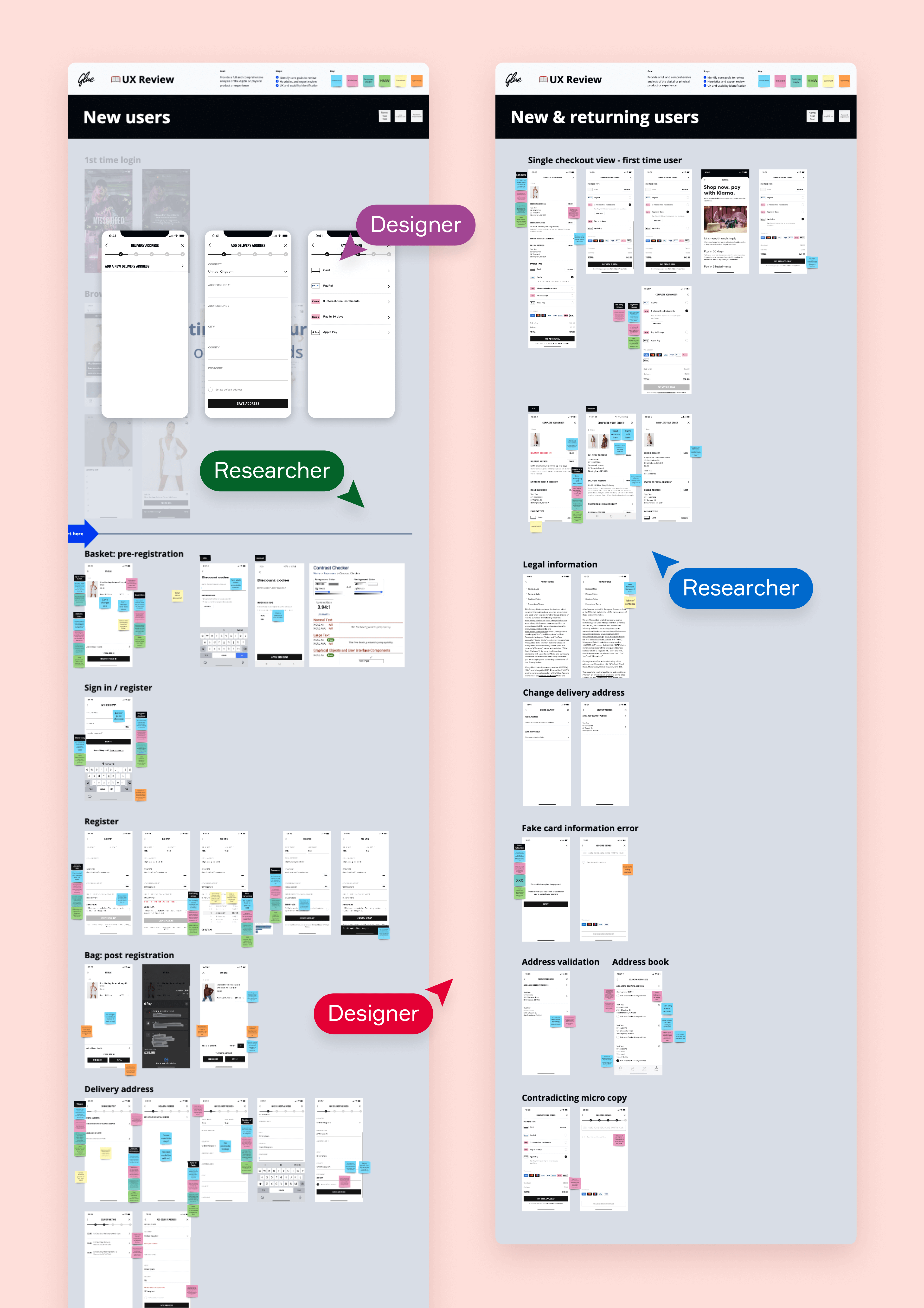 Experience Review boards for Missguided's existing mobile app checkout design