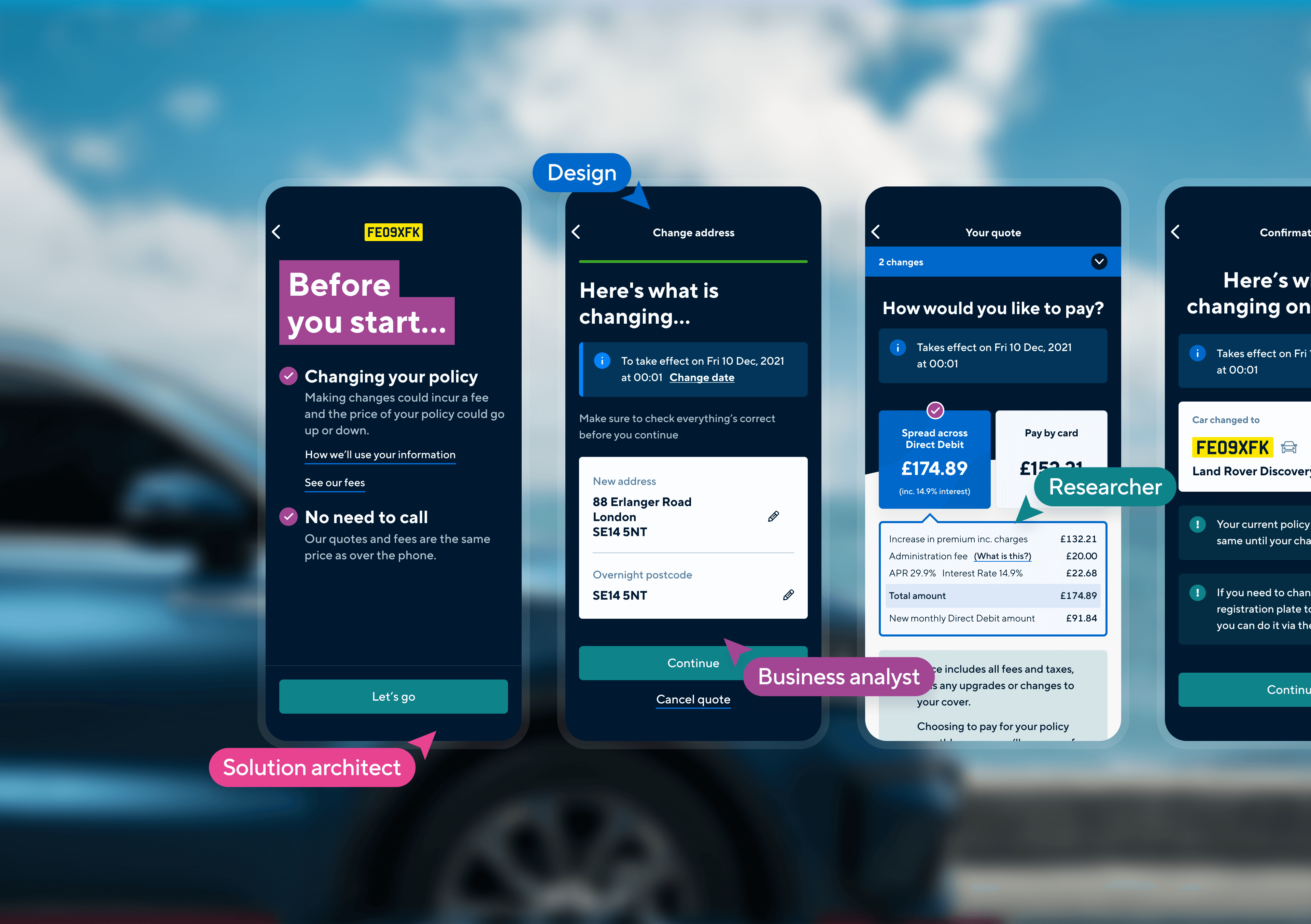 A collection of mobile screens for Hastings Direct