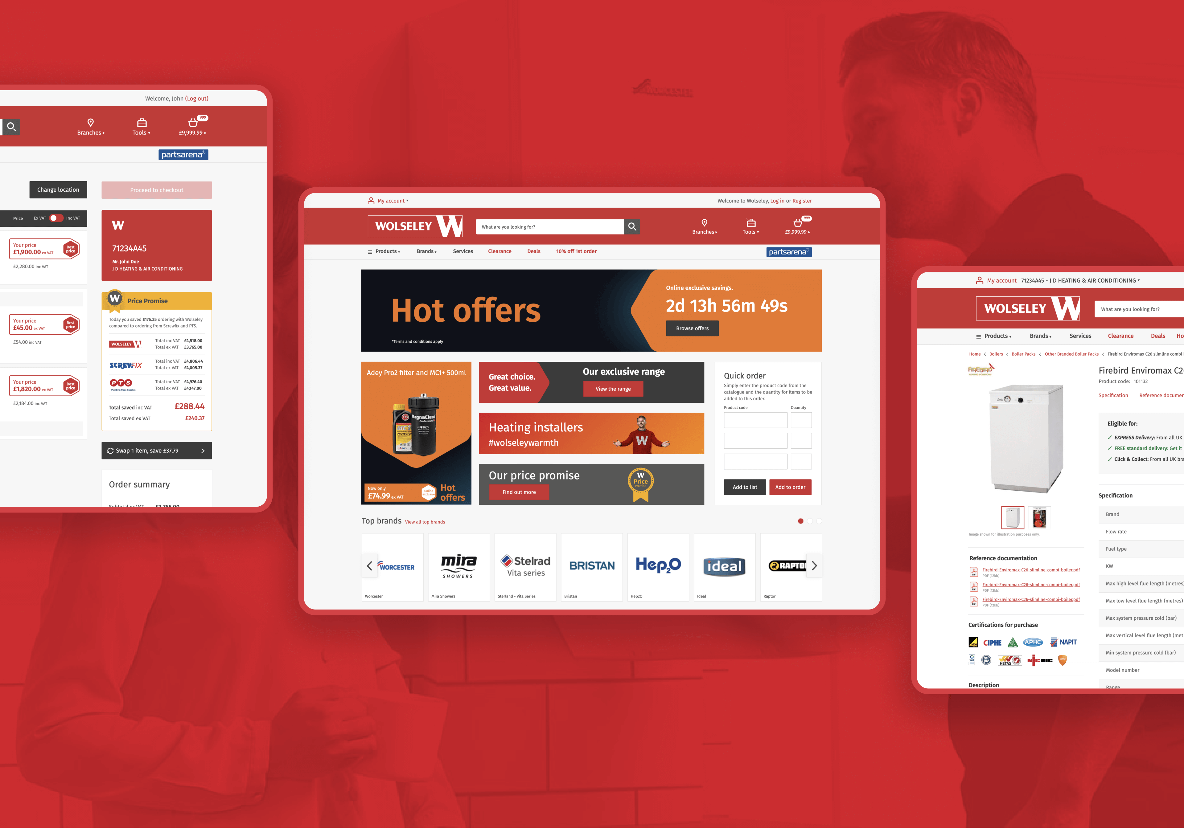 A collection of desktop screen designs for Wolseley