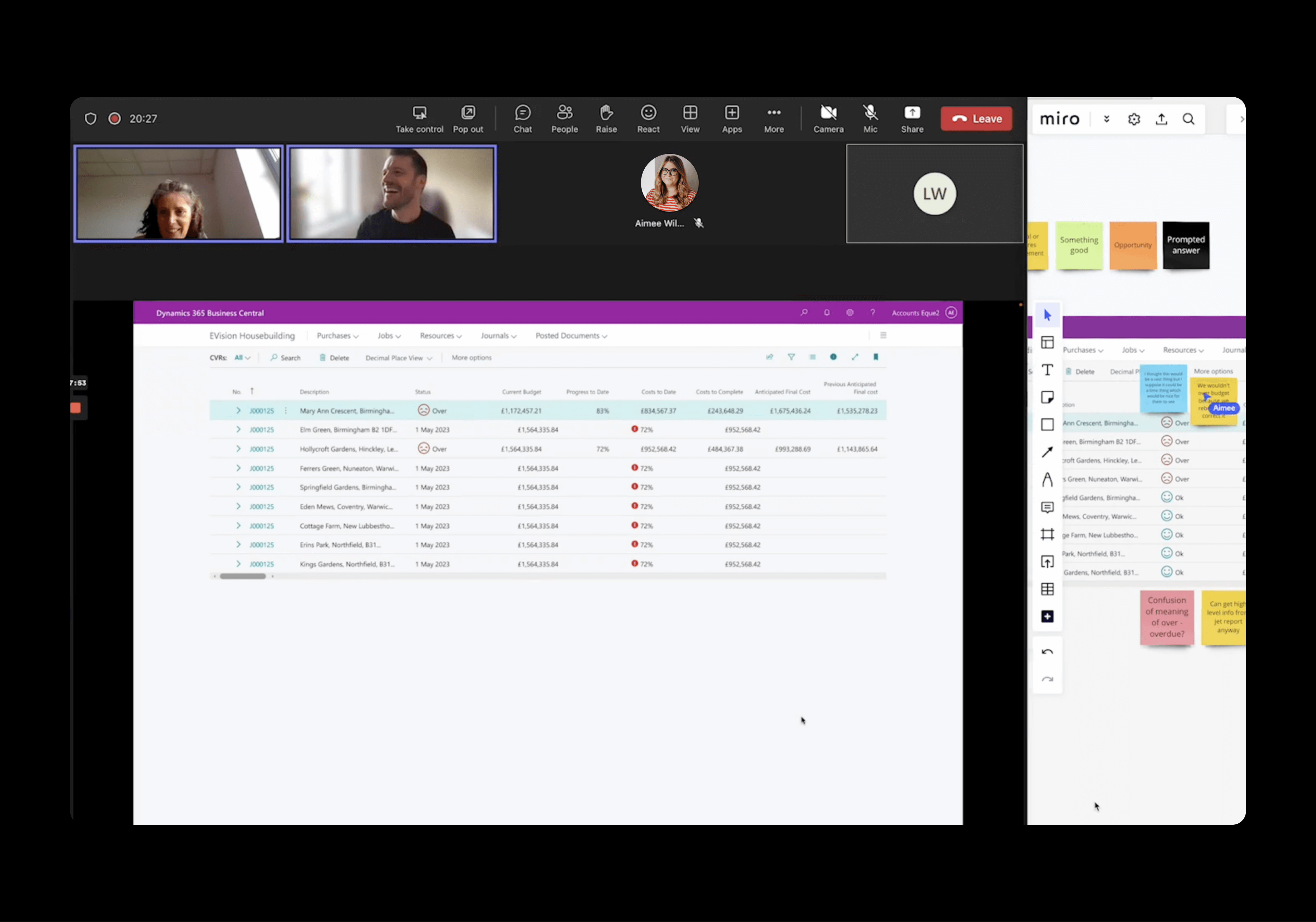 Screenshot of the software Evision provided by Eque2 being user tested by the Glue Research team via an online interview