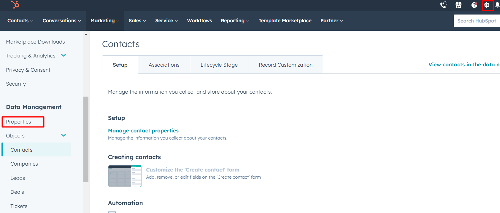 Click on Properties from the left sidebar menu