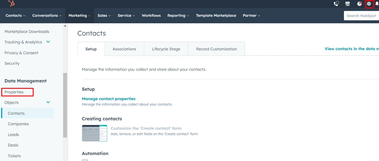 Click on Properties from the left sidebar menu