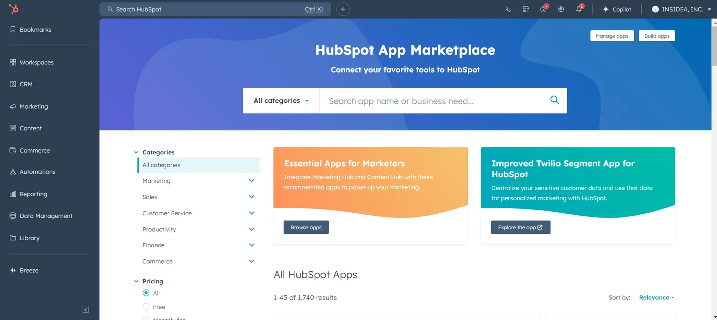 Access HubSpot's App Marketplace