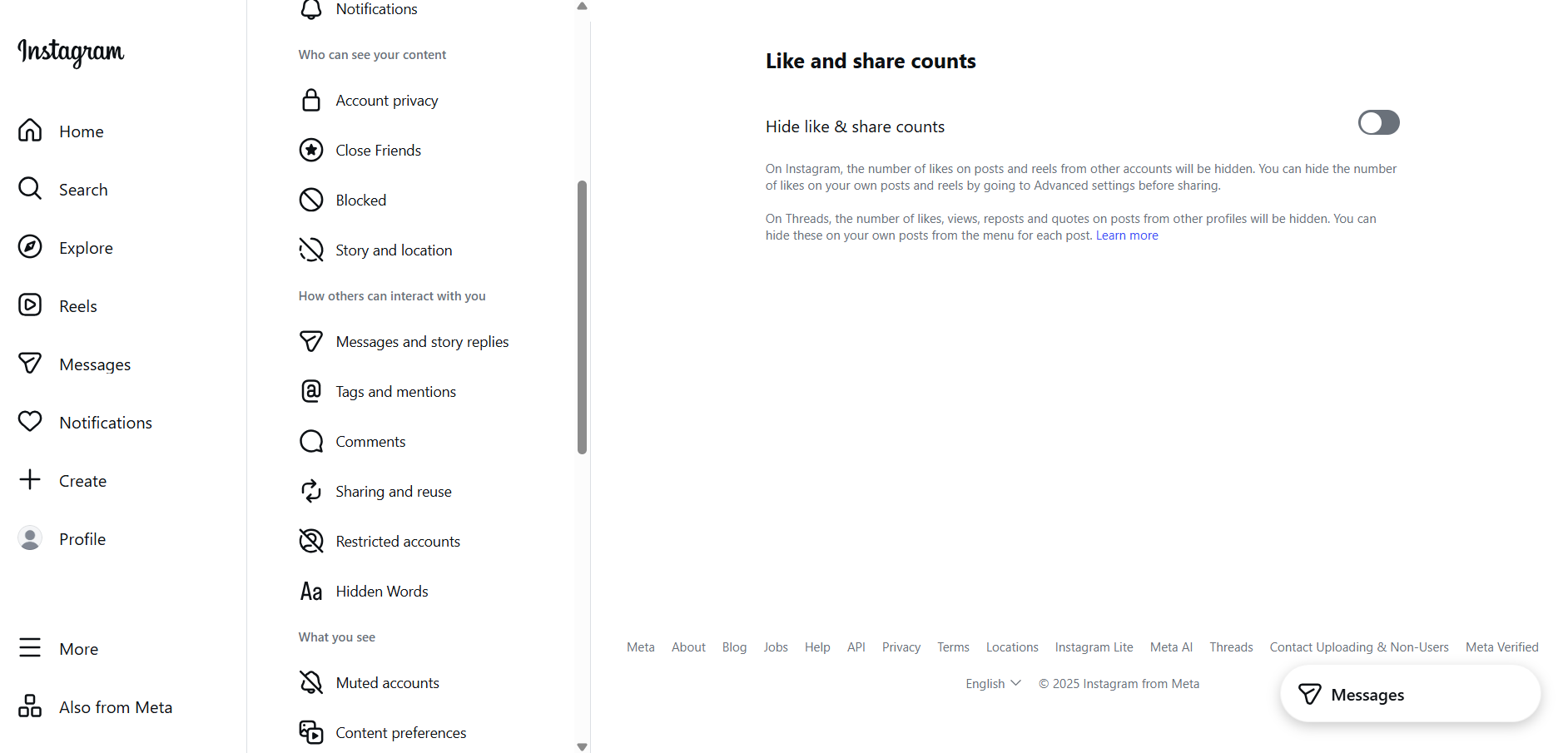Under Privacy, you will see “Hide Likes” (or “Hide Like and View Counts” depending on your region). Tap it.