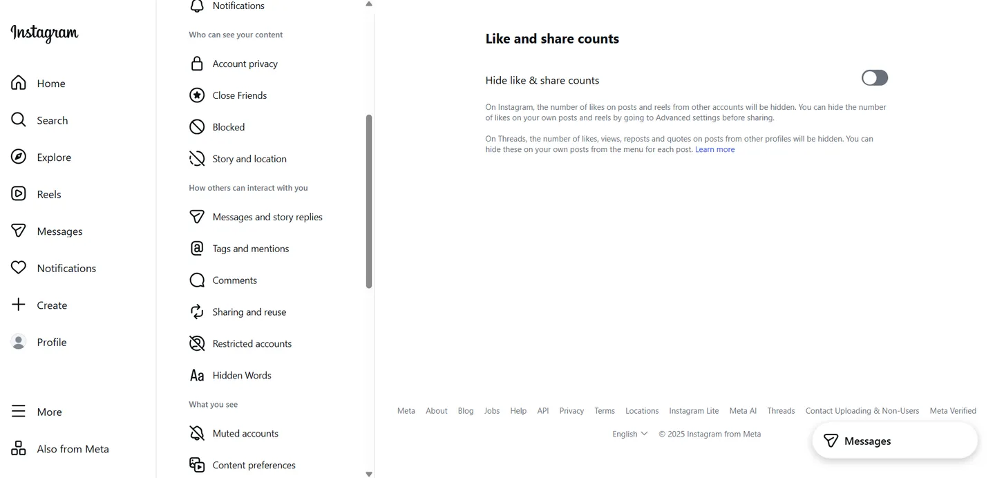 Under Privacy, you will see “Hide Likes” (or “Hide Like and View Counts” depending on your region). Tap it.