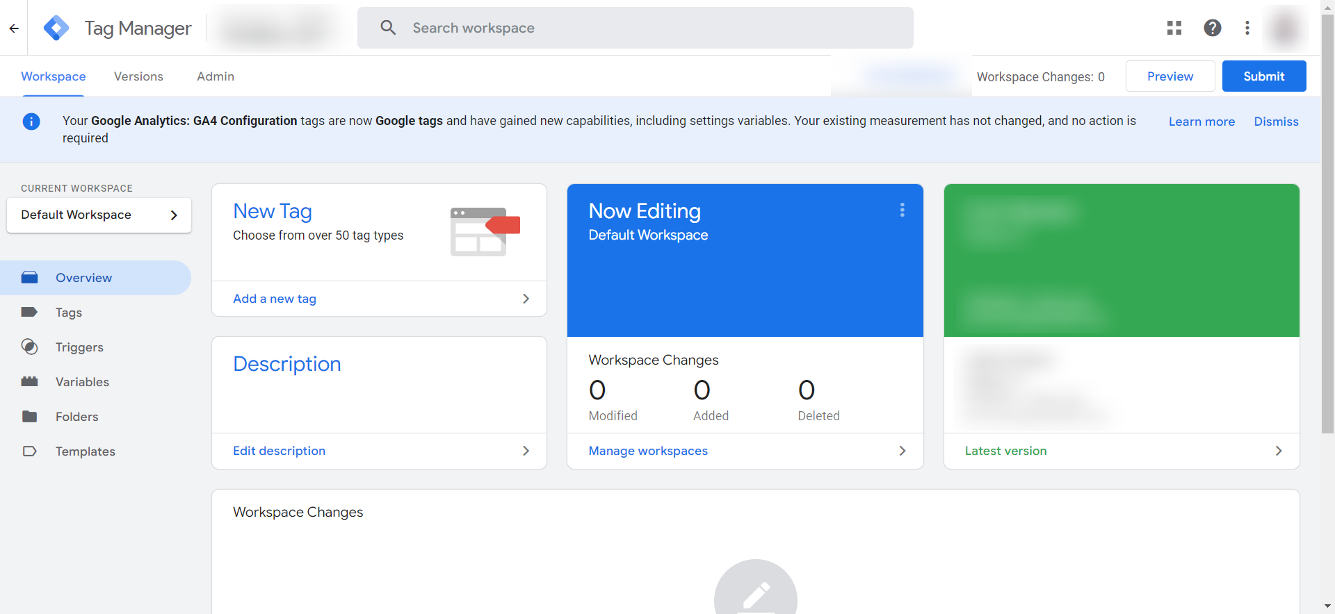 Google Tag Manager dashboard