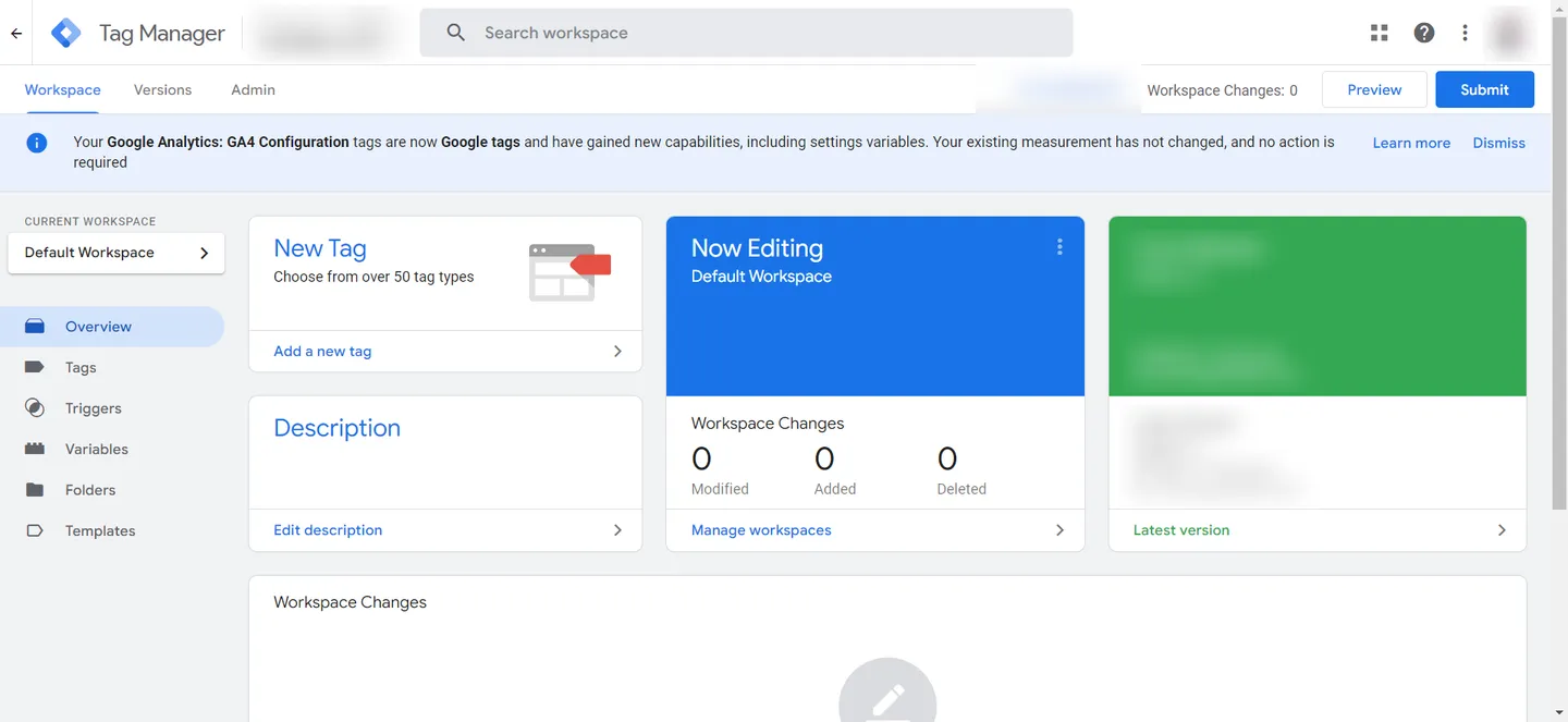 Google Tag Manager dashboard