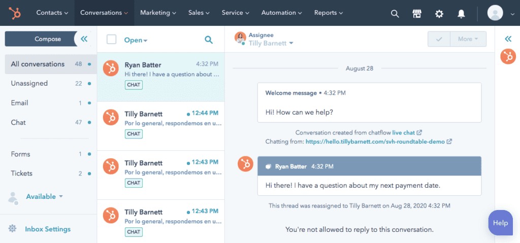 Customer Support of HubSpot Dashboard image