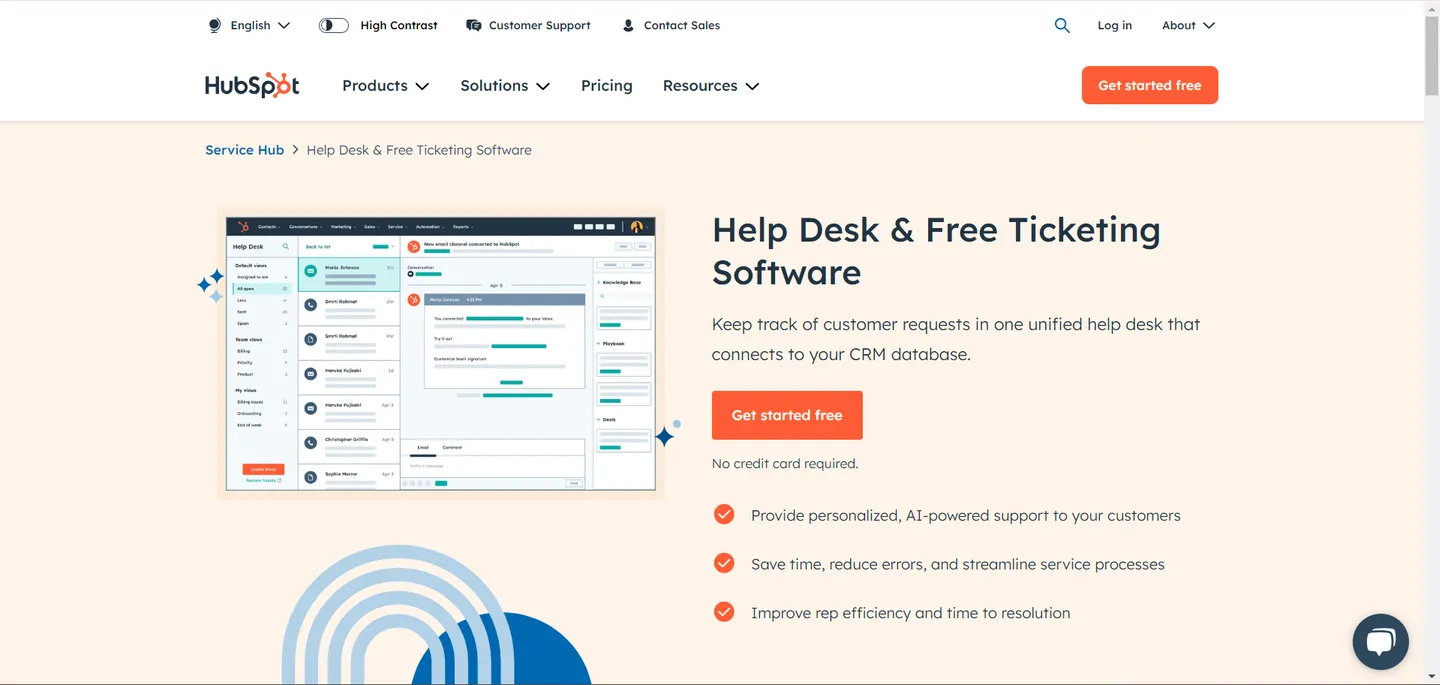 HubSpot Help Desk and free Ticketing