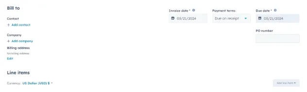 Add a purchase order number in the PO number field