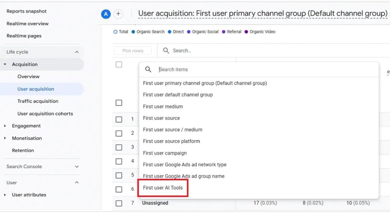 Go to Reports → Acquisition → Traffic Acquisition in GA4.