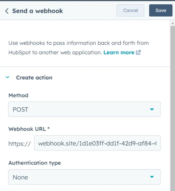 Enter the Webhook URL (ensure it’s an HTTPS endpoint for secure data transmission)