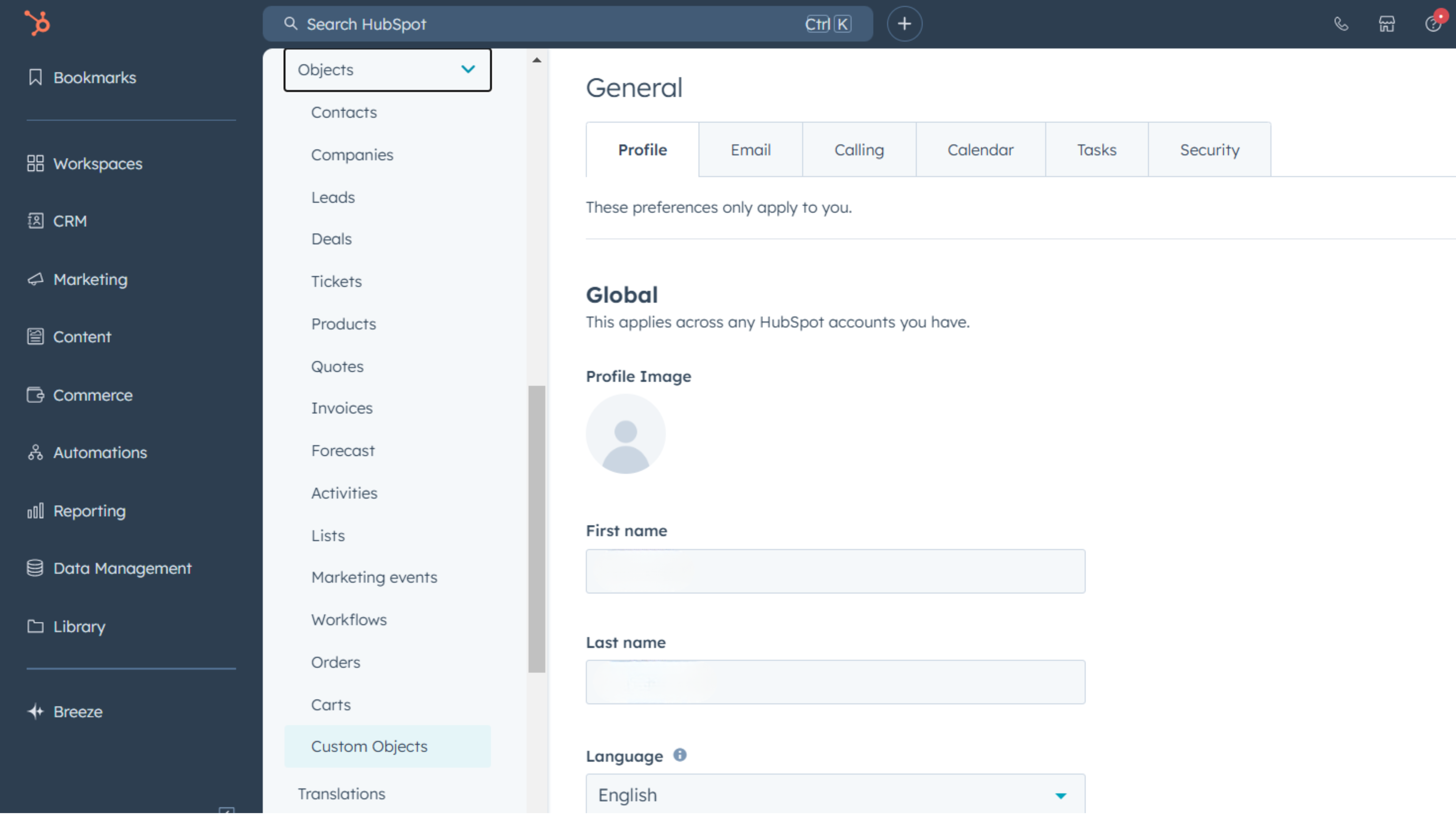 Access the HubSpot Settings