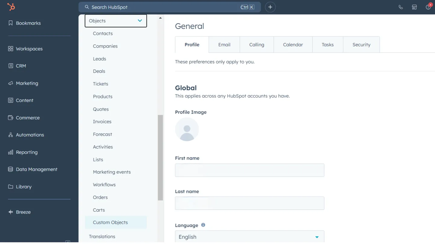 Access the HubSpot Settings