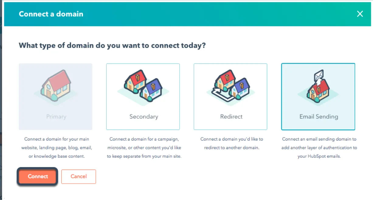 In Domains & URLs, select Connect a domain. 