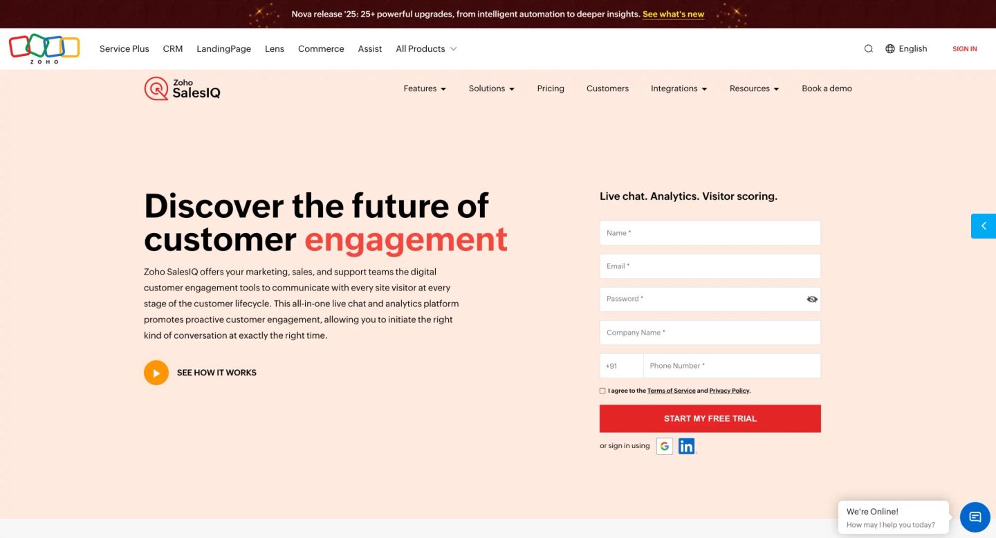 8. Zoho SalesIQ, Multilingual Chat for Businesses in the Zoho Ecosystem(1)