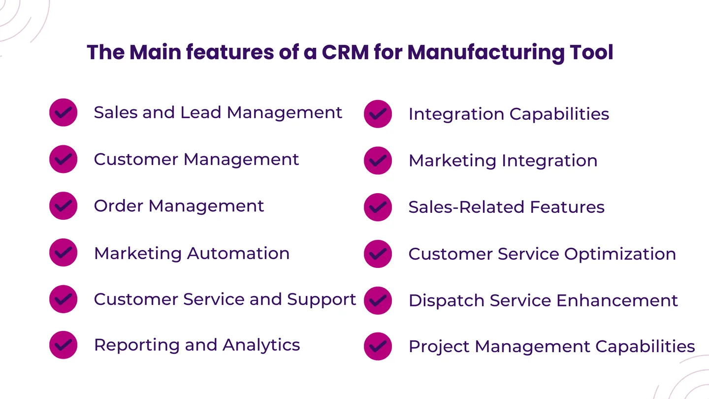 The Main features of  a CRM for Manufacturing Tool