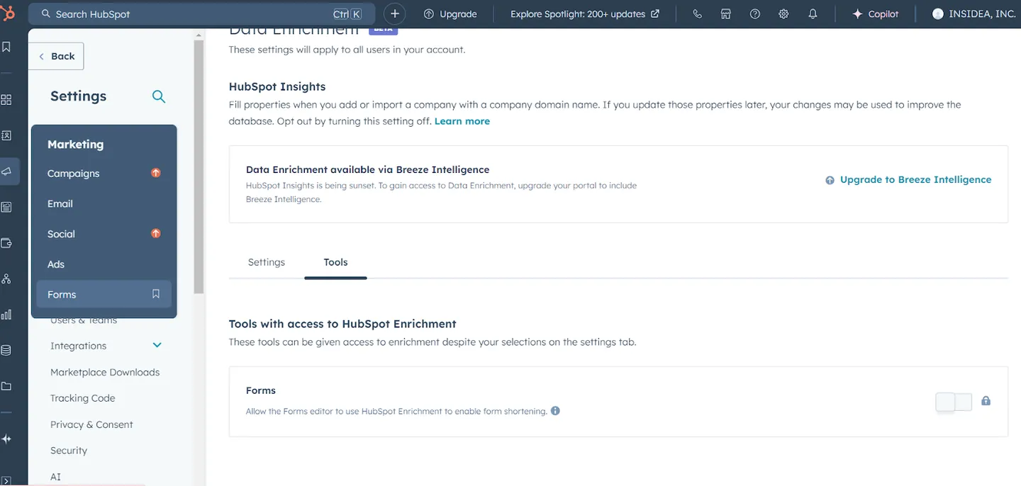 In HubSpot, go to Marketing